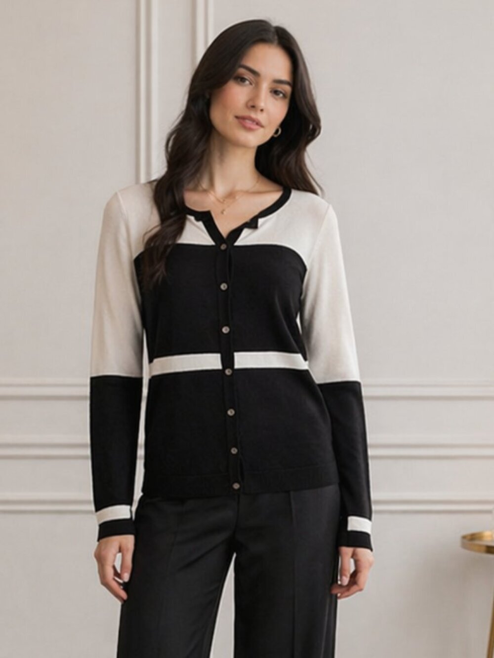 Vince Camuto Black White Sheer Blouse Size S Long Sleeve Button Up Cardigan